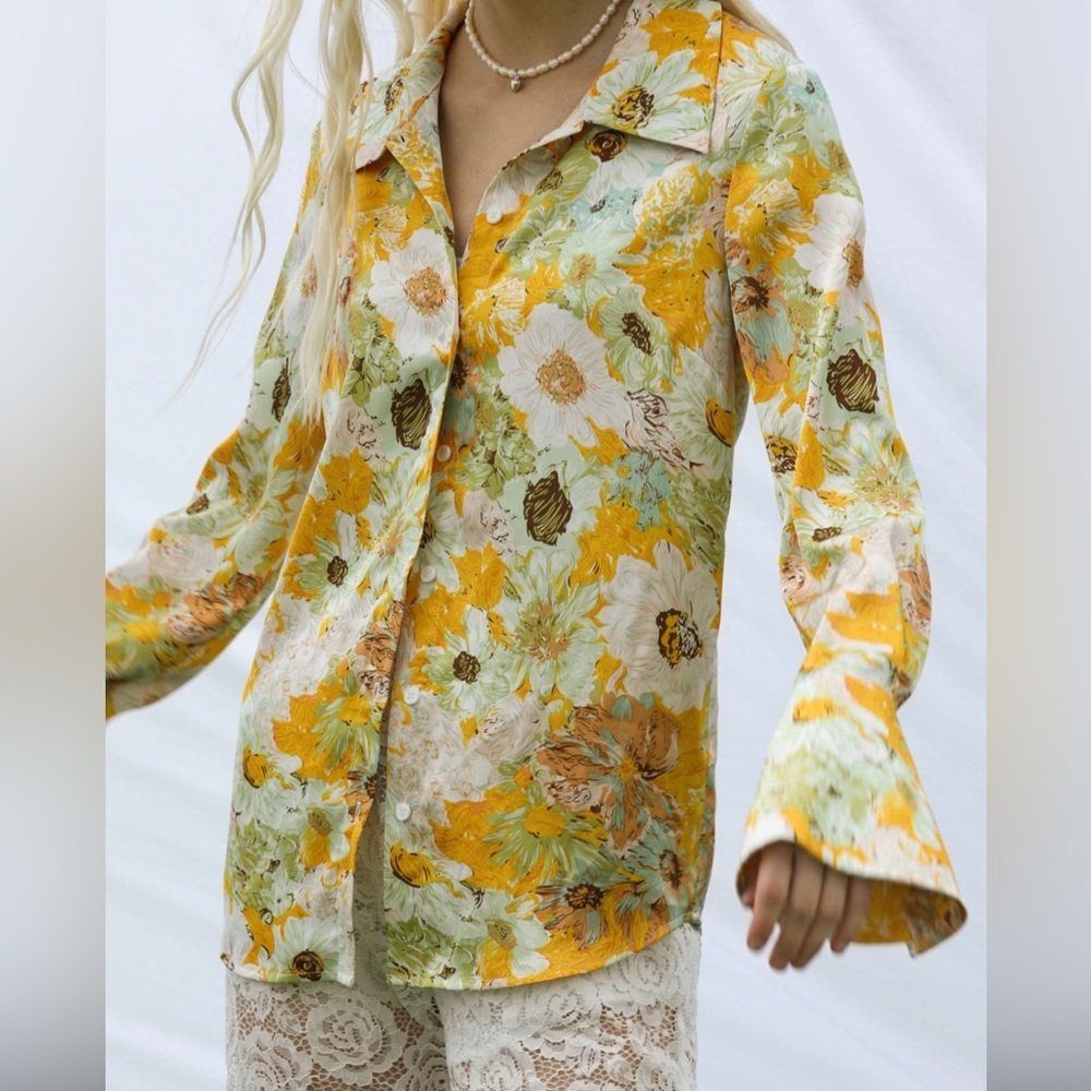 CIDER Floral Long Sleeve Women Small Top